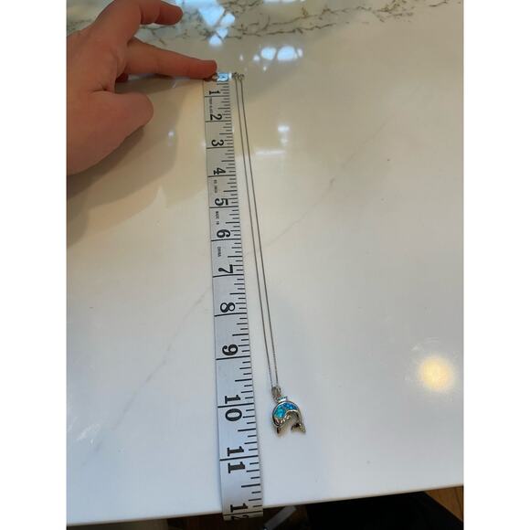 STERLING SILVER NWOT Blue Dolphin Pendant Necklace - Picture 5 of 5